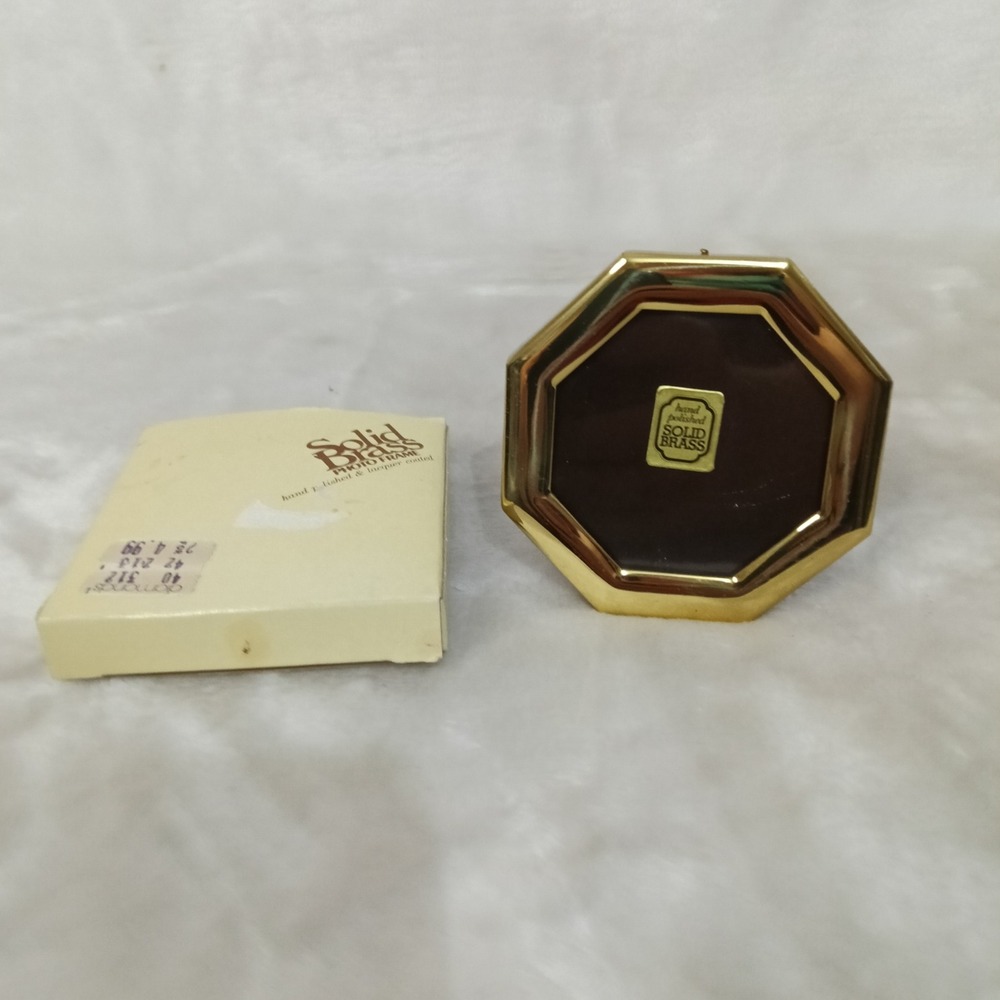 Vintage Solid Brass Octagon Mini Photo Frame Hand Polished Lacquer Coated 3 Inch